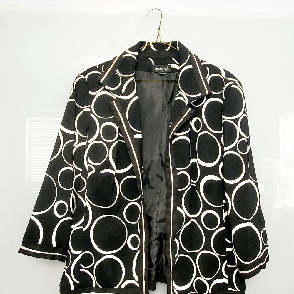 Ivy Chic Black/White Circle Design Blazer Sz Large